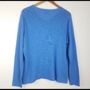 Eileen fisher blue cotton linen V-neck sweater